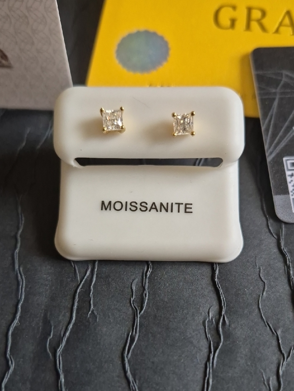 Moissanite Princess Cut Stud Earrings in 14k Gold Over 925 Sterling Silver